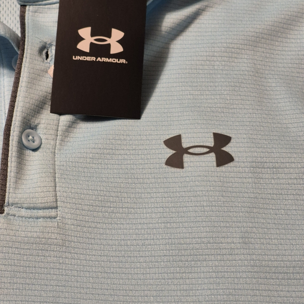 NWT Under Armour Large Men's Short Sleeve Sky Blue Polo Shirt - Picture 3 of 11